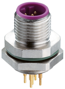 Plug, M12, 5 pole, PCB connection, screw locking, straight, 25006