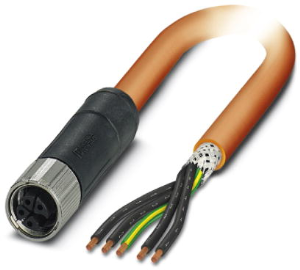Sensor actuator cable, M12-cable socket, straight to open end, 5 pole, 3 m, PUR, orange, 16 A, 1414789