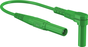 Measuring lead with (4 mm plug, spring-loaded, straight) to (4 mm plug, spring-loaded, angled), 1.5 m, green, silicone, 1.0 mm², CAT III