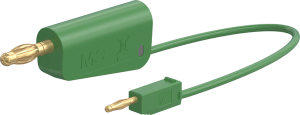 Measuring lead with (2 mm lamella plug, straight) to (4 mm lamella plug, straight), 0.15 m, green, PVC, 0.5 mm²