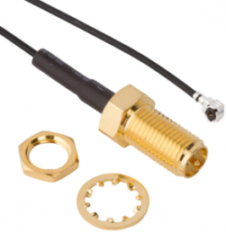 Coaxial Cable, RP-SMA jack (straight) to AMC plug (angled), 50 Ω, 1.32 mm micro cable, grommet black, 150 mm, 336314-13-0150
