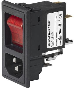 Combination element C14 or C18, 3 pole/2 pole, screw mounting, plug-in connection, black, 3-107-924