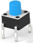 Short-stroke pushbutton, 1 Form A (N/O), 50 mA/24 VDC, unlit , actuator (blue, L 3.4 mm), 1.56 N, THT
