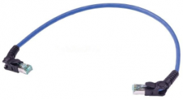 Patch cable, RJ45 plug, angled to RJ45 plug, angled, Cat 6A, S/FTP, LSZH, 0.3 m, blue