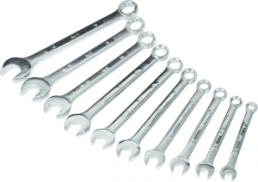 Open-end ratchet wrench kit, 10 pieces with holder, 7-16 mm, 723 g, chromium-vanadium steel, AV07020