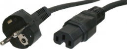 Device connection line, Europe, plug type E + F, straight on C15 jack, straight, H05RR-F3G1.0mm², black, 2.5 m