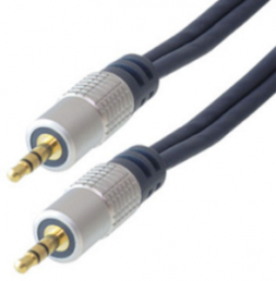 Audio connecting cable, 3.5 mm-stereo plug, straight to 3.5 mm-stereo plug, straight, 3 m, gold-plated, dark blue