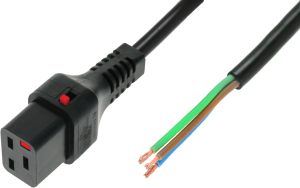 Connection line, International, C19 jack, straight on open end, H05VV-F3G1.5mm², black, 2 m