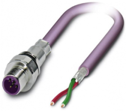 Sensor actuator cable, M12-cable plug, straight to open end, 2 pole, 0.5 m, PUR, purple, 4 A, 1525555
