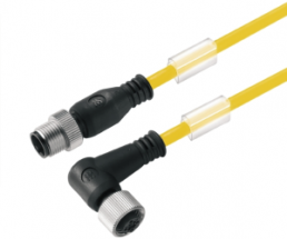 Sensor actuator cable, M12-cable plug, straight to M12-cable socket, angled, 3 pole, 1.5 m, PUR, yellow, 4 A, 1093050150