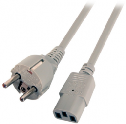 Power cord, Europe, plug type E + F, straight on C13 jack, straight, H05VV-F3G0.75mm², gray, 2 m