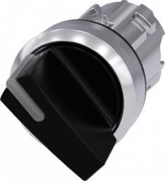 Toggle switch, illuminable, groping, waistband round, black, front ring silver, 45°, mounting Ø 22.3 mm, 3SU1052-2BC10-0AA0