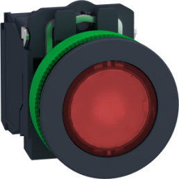 Pushbutton, illuminable, waistband round, red, front ring black, mounting Ø 30.5 mm, XB5FW34B5