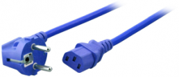 Power cord, Europe, plug type E + F, angled on C13 jack, straight, H05VV-F3G0.75mm², blue, 1.8 m