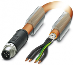 Sensor actuator cable, M12-cable plug, straight to open end, 4 pole, 1.5 m, PUR, orange, 12 A, 1424104