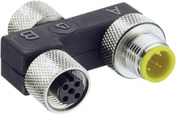 Adapter, 2 x M12 (5 pole, socket) to M12 (5 pole, plug), T-shape, 7843