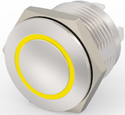 Switch, 1 pole, silver, illuminated  (yellow), 0.4 A/36 VDC, mounting Ø 16 mm, IP67, 2213774-6