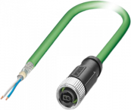 Sensor actuator cable, M12-SPE cable socket, straight to open end, 2 pole, 10 m, PUR, green, 1478371