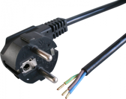 Connection line, Europe, Plug Type E + F, angled on open end, H05VV-F3G0.75mm², black, 1.5 m