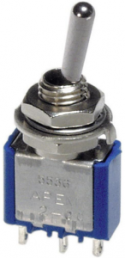 Toggle switch, 2 pole, latching, On-Off-On, 4 A/30 VDC, silver-plated