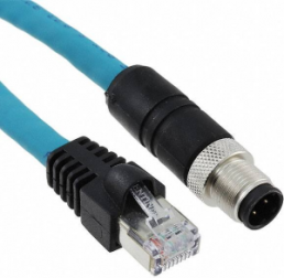 Sensor actuator cable, M12-cable plug, straight to RJ45-cable plug, straight, 4 pole, 15 m, TPE, turquoise, 1.5 A, 106882