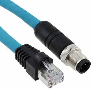 Sensor actuator cable, M12-cable plug, straight to RJ45-cable plug, straight, 4 pole, 10 m, TPE, turquoise, 1.5 A, 2416