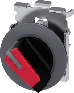 Toggle switch, illuminable, latching, waistband round, red, front ring gray, 90°, mounting Ø 30.5 mm, 3SU1062-2DF20-0AA0
