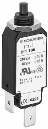 Circuit breaker, 1 pole, T characteristic, 1.1 A, 48 V (DC), 240 V (AC), faston plug 6.3 x 0.8 mm, threaded fastening, IP40