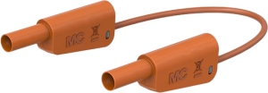 Measuring lead with (4 mm lamella plug, straight) to (4 mm lamella plug, straight), 1 m, orange, PVC, 1.0 mm², CAT II, CAT III
