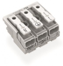 Mains connection terminal, 3 pole, 0.5-2.5 mm², clamping points: 15, white, push-in wire connection, 24 A