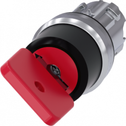 Key switch O.M.R, unlit, latching, waistband round, red, 90°, trigger position 0, mounting Ø 22.3 mm, 3SU1050-4FF01-0AA0