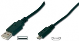 USB 2.0 Adapter cable, USB plug type A to micro USB plug type B, 3 m, black