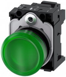 Indicator light, 22 mm, round, plastic, green, lens, smooth, 230 V AC