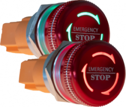 Emergency stop, rotary release, mounting Ø  22 mm, illuminated, red, 250 V, 1 Form A (N/O) + 1 Form B (N/C), BUTTON22NA-02