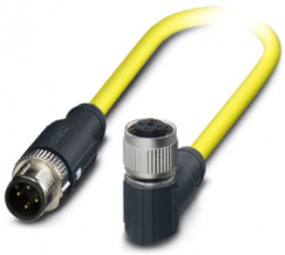 Sensor actuator cable, M12-cable plug, straight to M12-cable socket, angled, 4 pole, 0.5 m, PVC, yellow, 4 A, 1406176