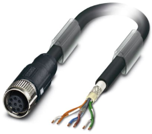 Sensor actuator cable, M12-cable socket, straight to open end, 6 pole, 2 m, TPV, black, 2 A, 1428571