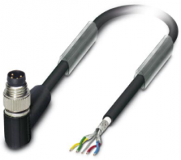 Sensor actuator cable, M8-cable plug, angled to open end, 4 pole, 5 m, PUR, black, 4 A, 1550863