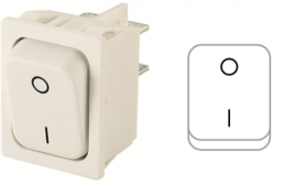 Rocker switch, white, 2 pole, On-Off, off switch, 20 (4) A/250 VAC, 10 (8) A/250 VAC, IP40, unlit, printed