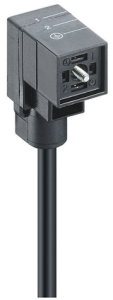 Sensor actuator cable, valve connector DIN shape C to open end, 2 pole + 2 x PE, 2 m, PVC, black, 4 A, 12281