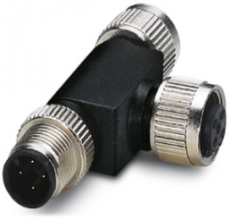 Adapter, M12 (4 pole, socket/plug) to M12 (4 pole, socket), T-shape, 1559783