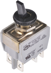 Toggle switch, black, 2 pole, latching, On-Off, 15 A/250 VAC, silver-plated, 641NH/2
