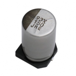 Polymer hybrid aluminum electrolytic capacitor, SMD, 150 µF, 63 V, ±20 %, HHXE630ARA151MJH0G
