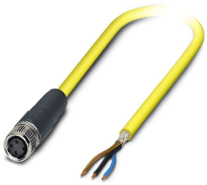 Sensor actuator cable, M8-cable socket, straight to open end, 3 pole, 5 m, PVC, yellow, 4 A, 1406062