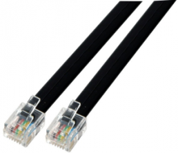 Modular cable, RJ11 plug, straight to RJ11 plug, straight, 0.15 m, black