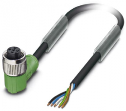 Sensor actuator cable, M12-cable socket, angled to open end, 5 pole, 5 m, PVC, black, 4 A, 1415688