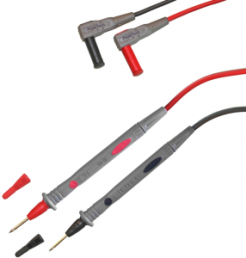 Measuring lead with (test probe, straight) to (4 mm plug, angled), 1.2 m, red/black/gray, PVC, CAT III