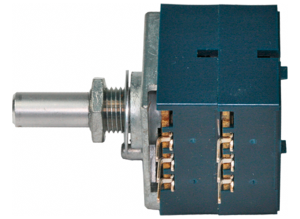 Dual film potentiometer, 100 kΩ, 0.05 W, logarithmisch, Solder pin, RK 27112 2 X 100K LOG