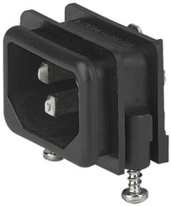 Combination element C14, 3 pole, screw mounting, PCB connection, black, GSF1.0001.51