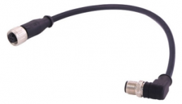 Sensor actuator cable, M12-cable plug, angled to M12-cable socket, straight, 4 pole, 3 m, PUR, black, 21348685491030