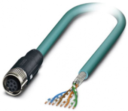 Network cable, M12 socket, straight to open end, Cat 5, SF/UTP, PUR, 10 m, blue